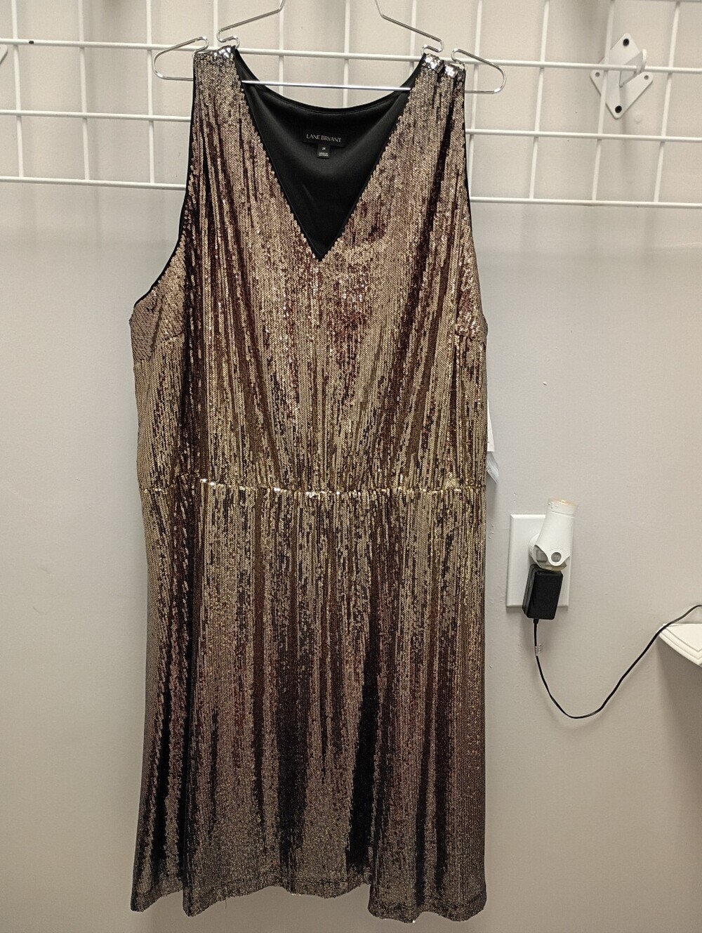 Lane Bryant Sequin V-Neck Dress in Shimmering Gold